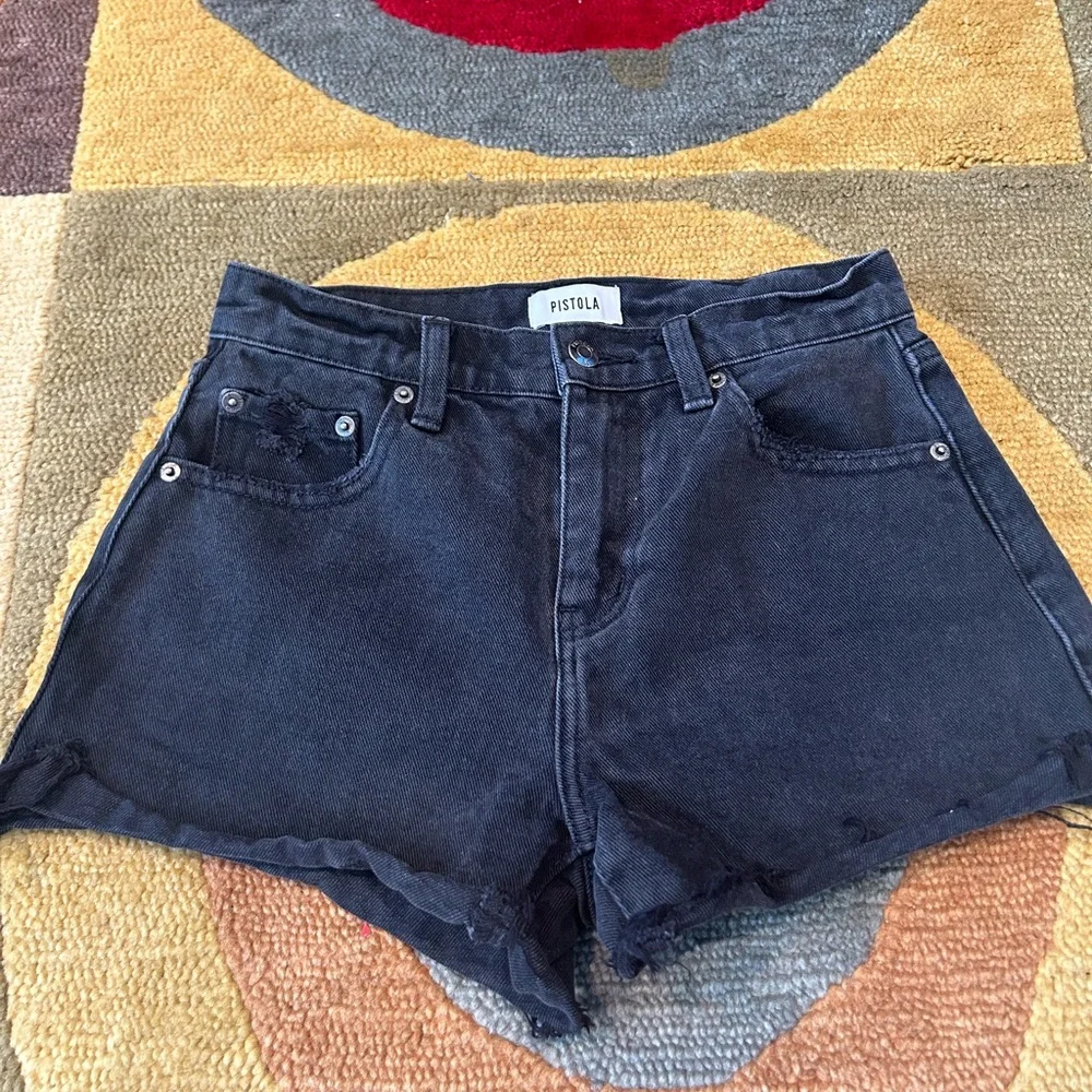 PISTOLA Kylee Black Denim Jean Shorts High Waisted Frayed Size 24 Waist